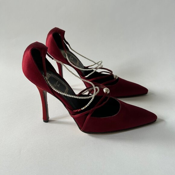 CHRISTIAN DIOR VINTAGE BURGUNDY PEARL PUMP - Picture 3 of 6